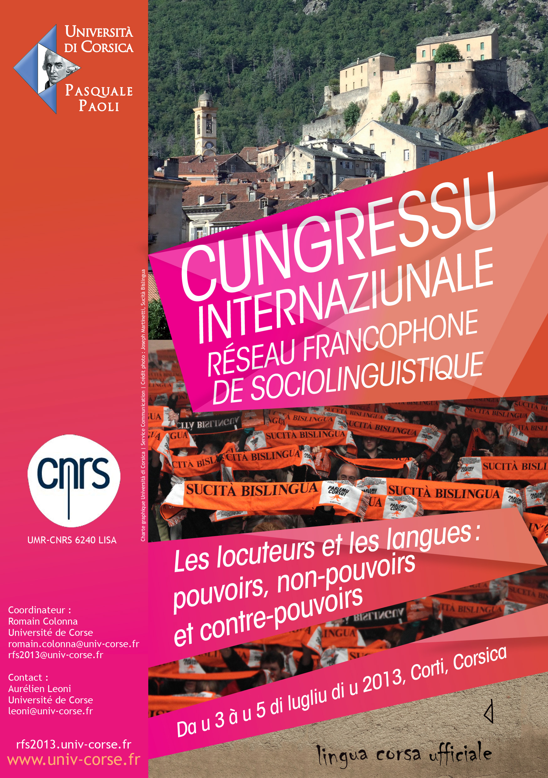 >Cungressu internaziunale Réseau francophone de sociolinguistique - Les locuteurs et les langues, pouvoirs, non pouvoirs et contre-pouvoirs