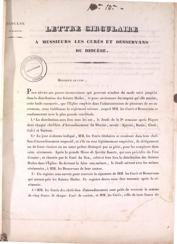 Lettre circulaire à messieurs les curés et desservants du diocèse (1835)