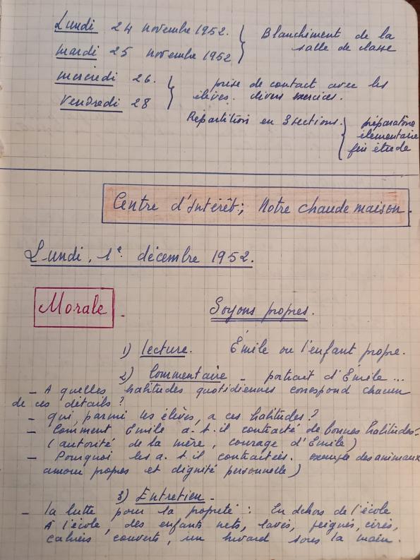 >Journal de classe  de  Françoise Vaccarezza (année scolaire 1952-1953)
