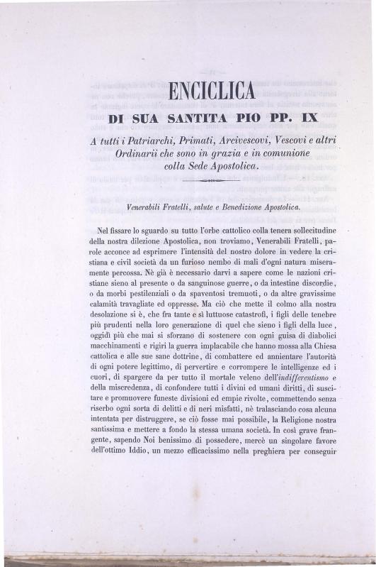 >Enciclica di sua Santita' Papa Pio PP. IX (1854)