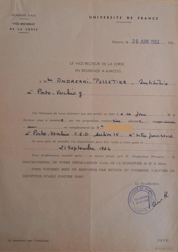 >Nomination de poste de Claude Andreani (26 juin 1964)