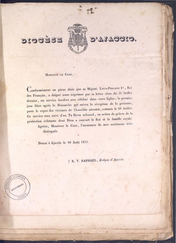 >Diocèse d'Ajaccio (1835)