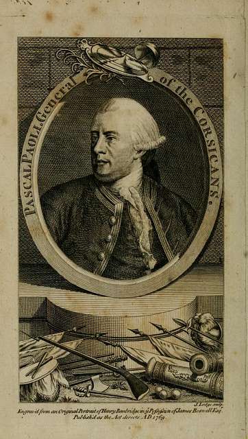 Portrait de Pascal Paoli dans la première édition de l’ouvrage de Boswell, An Account of Corsica (1768).
