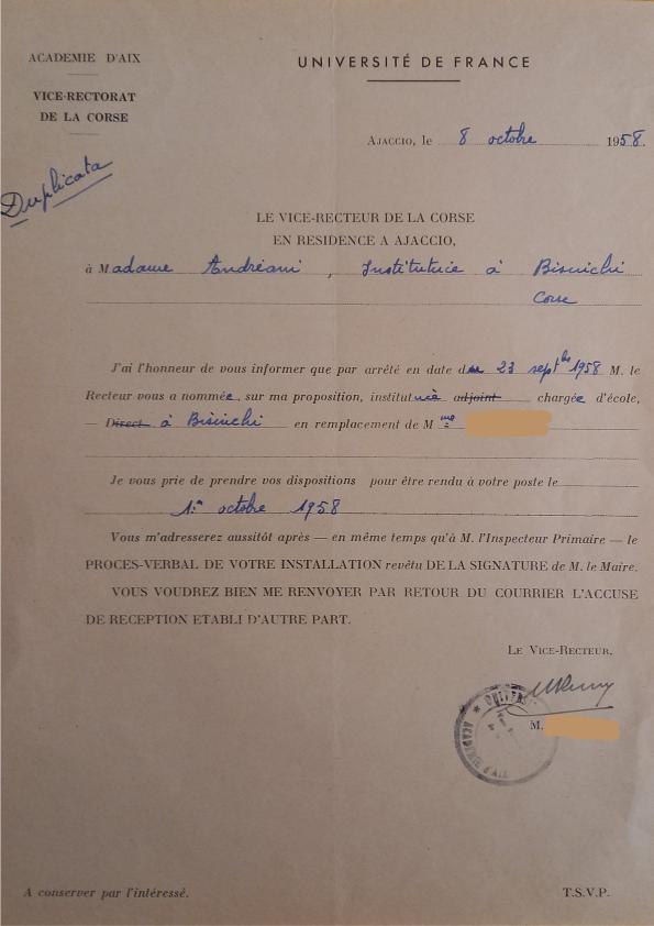 >Nomination de poste de Claude Andreani (08 octobre 1958)