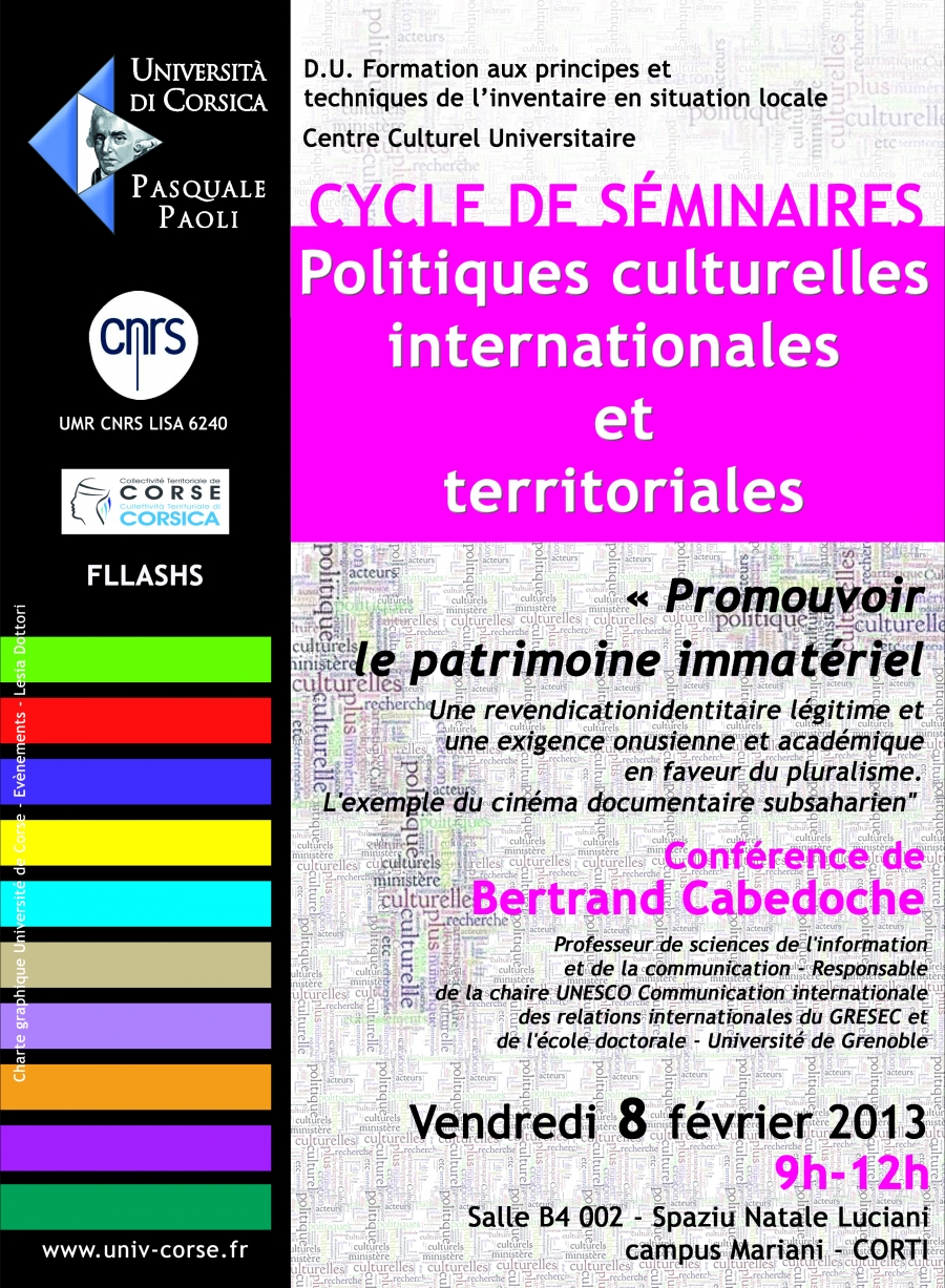 >Conférence Bertrand Cadeboche - Promouvoir le patrimoine immatériel une revendication identitaire légitime et une exigence onusienne et académique en faveur du pluralisme