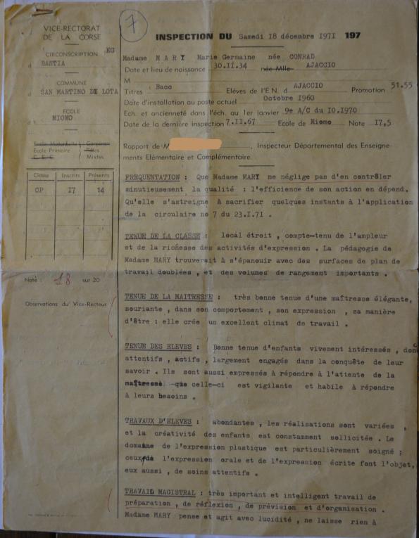 >Rapport d'inspection de Marie-Germaine Mary Conrad (18 décembre 1971)