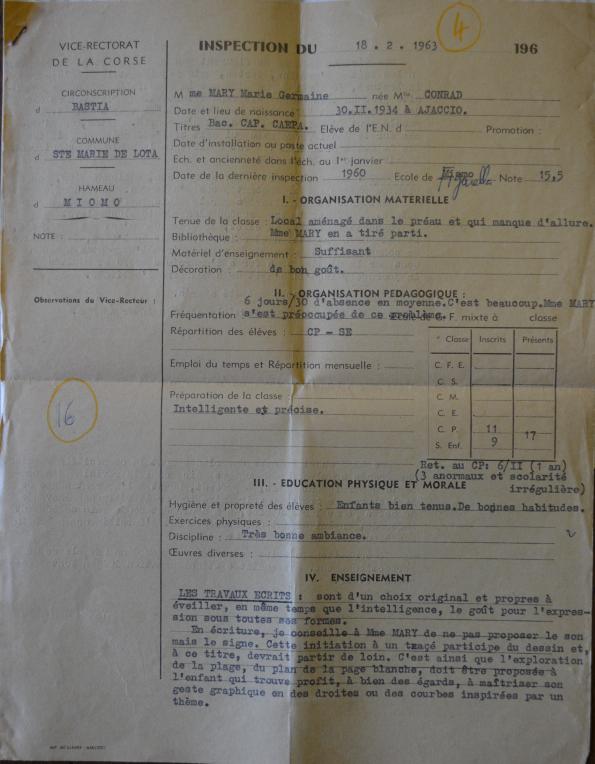 >Rapport d'inspection de Marie-Germaine Mary Conrad (18 février 1963)