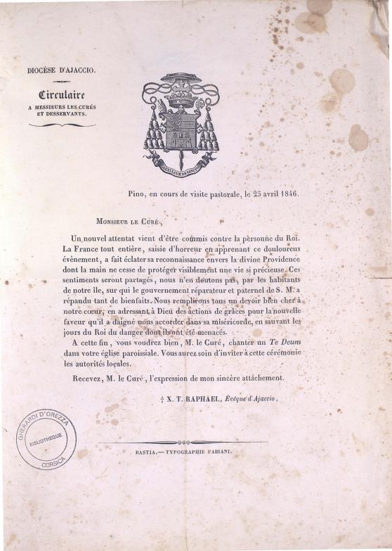 Circulaire à messieurs les curés et desservants (1846)