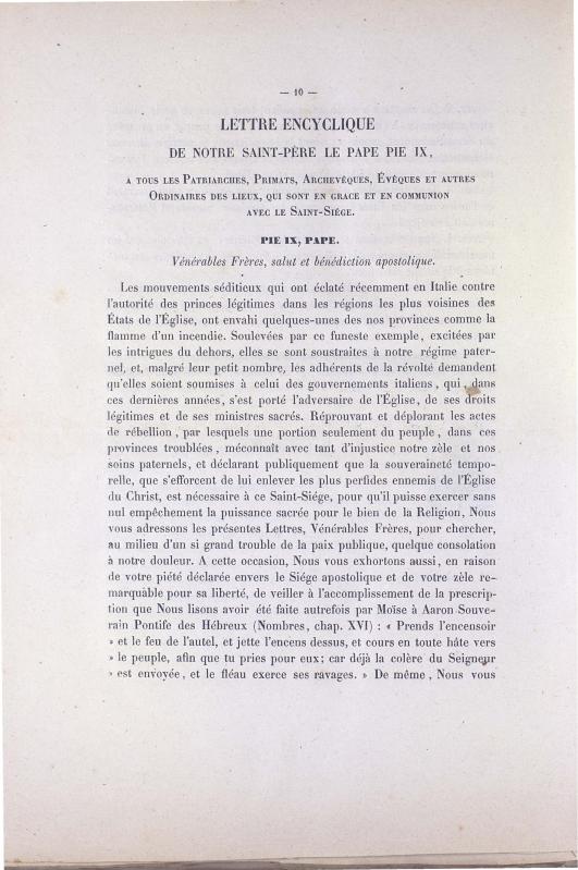 Lettre encyclique de notre Saint Père le Pape Pie IX (1859)