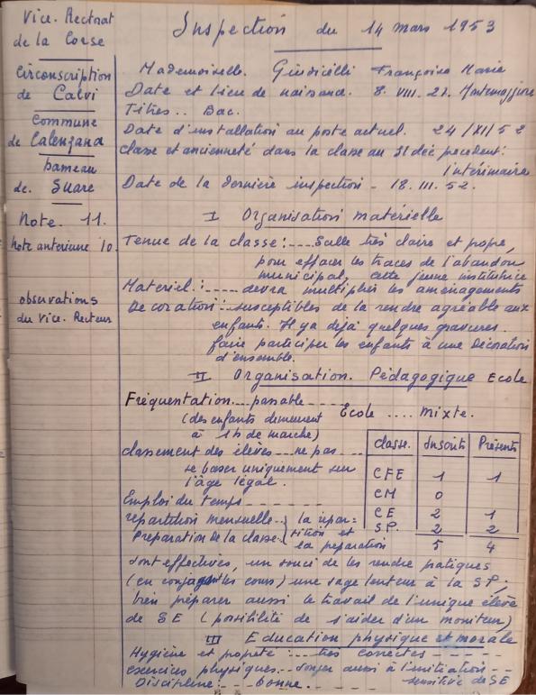 >Rapport d'inspection de  Françoise Vaccarezza  (1953)