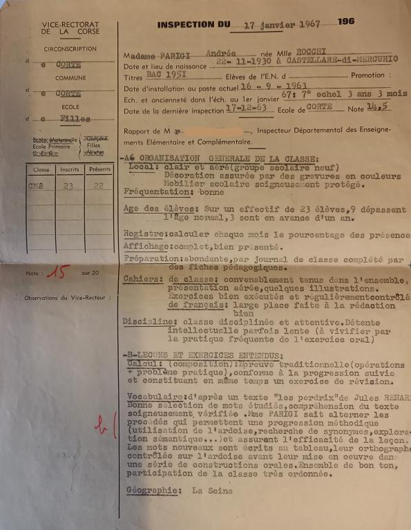 >Rapport d'inspection de André Parigi (17 janvier 1967)