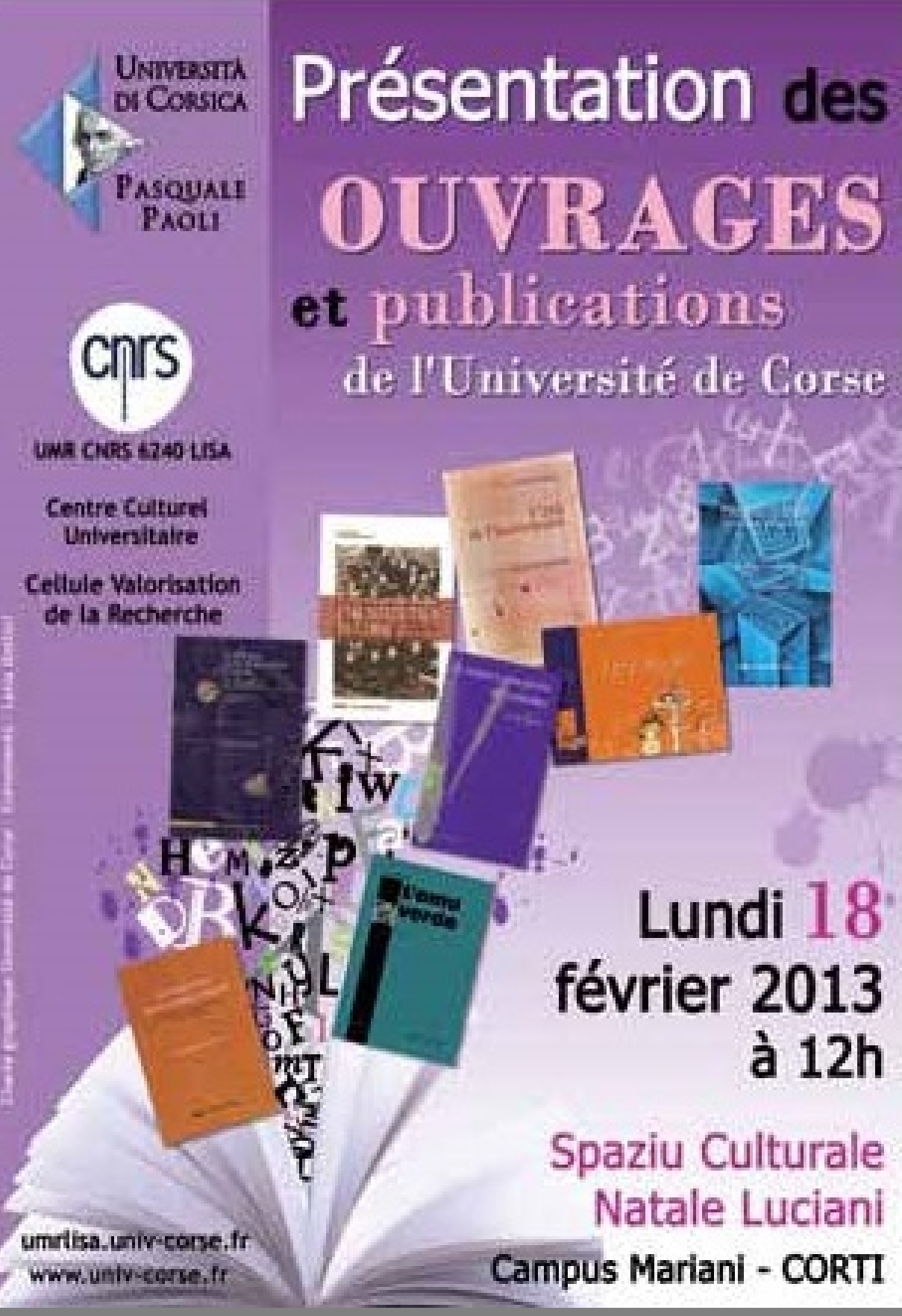 >Présentation d’ouvrages et de publications de l’Université de Corse Laboratoire LISA-CCU