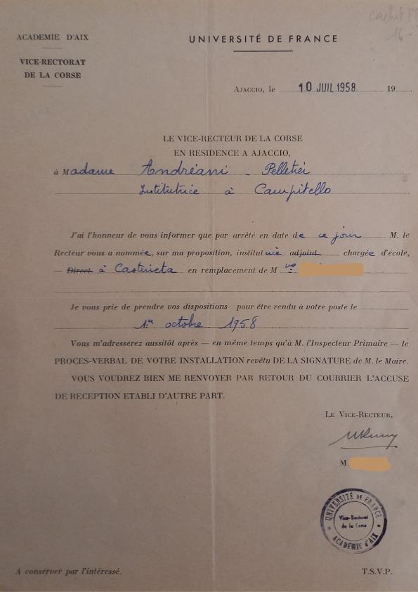>Nomination de poste de Claude Andreani (10 juillet 1958)