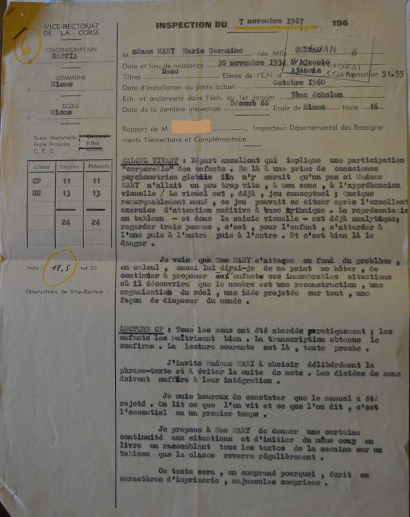 >Rapport d'inspection de Marie-Germaine Mary Conrad (07 novembre 1967)