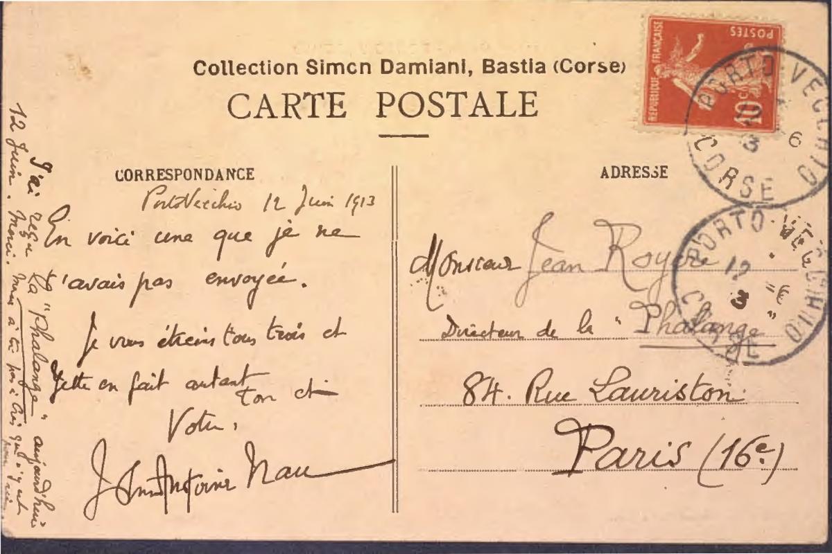 Correspondance de John-Antoine Nau à Jean Royère (12 juin 1913)