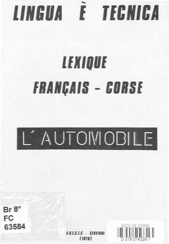 >Lexique français-corse L'automobile