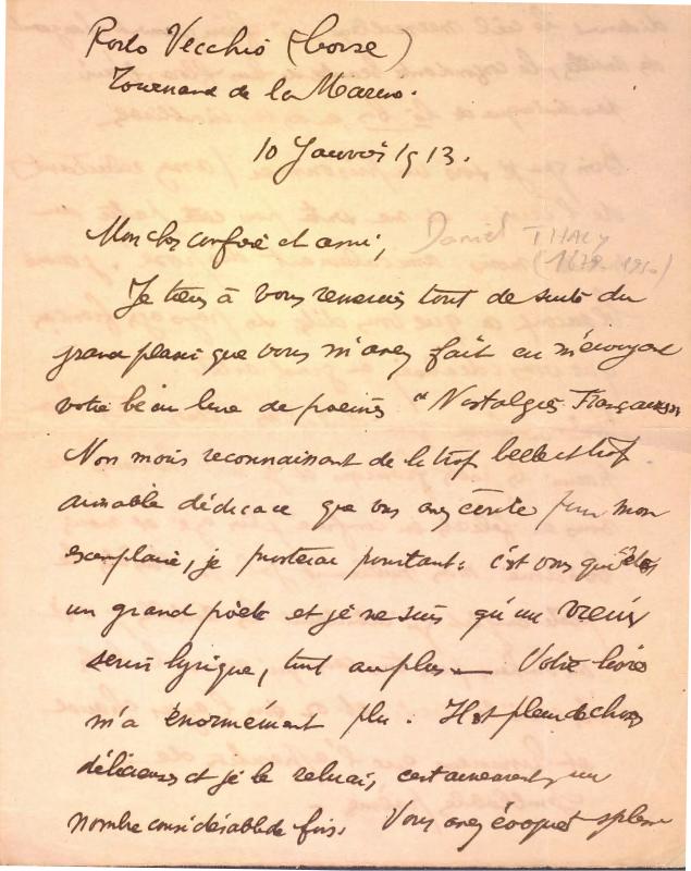 Correspondance de John-Antoine Nau à Daniel Thaly (10 janvier 1913)