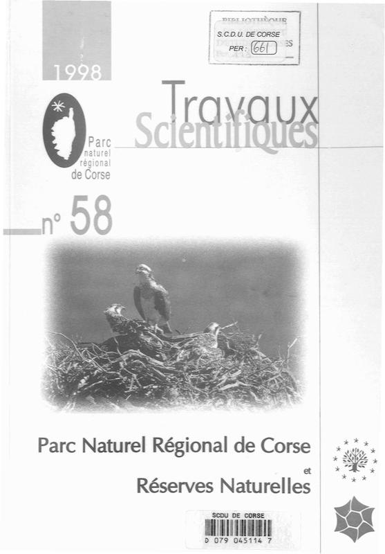 Travaux Scientifiques du Parc Naturel Régional et des Réserves Naturelles de Corse 1998 - n° 58