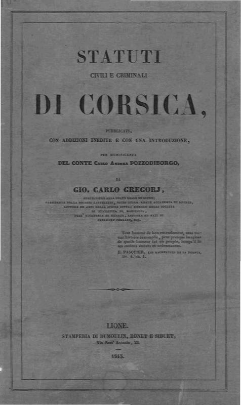 >Statuti civili e criminali di Corsica