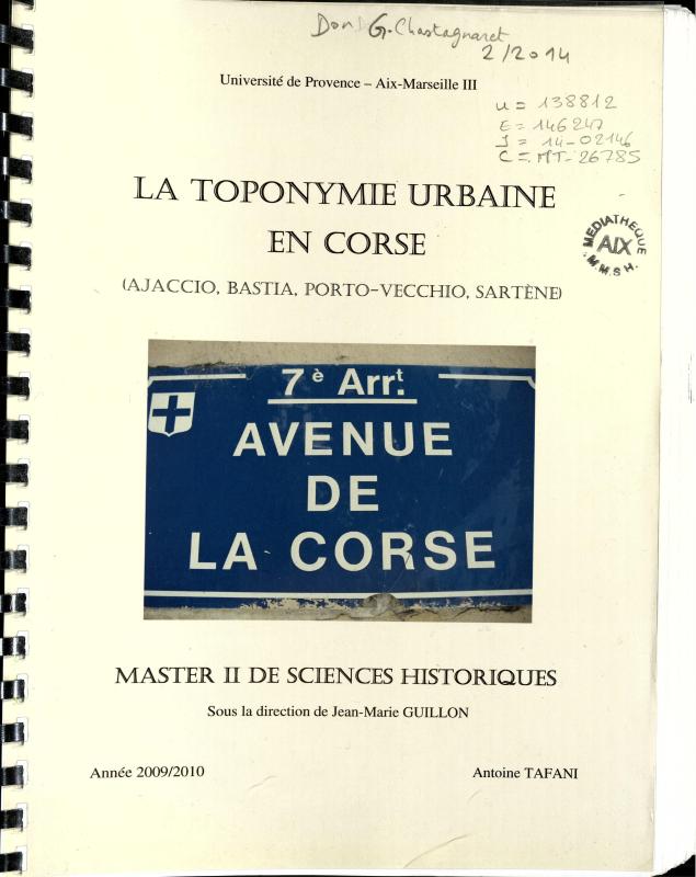 >La toponymie urbaine en Corse