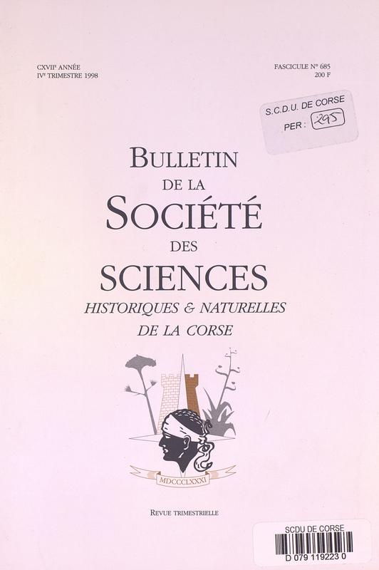 >Bulletin de la Société des Sciences Historiques et Naturelles de la Corse, 685e fascicule, 4e trimestre 1998
