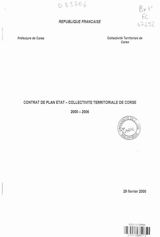 >Contrat de plan Etat, Collectivité Territoriale de Corse 2000-2006