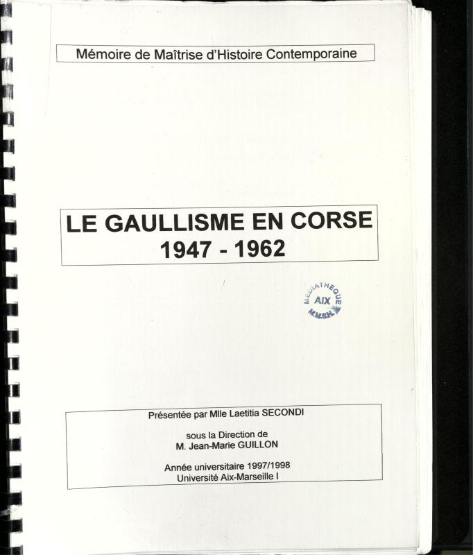 >Le gaullisme en Corse 1947-1962