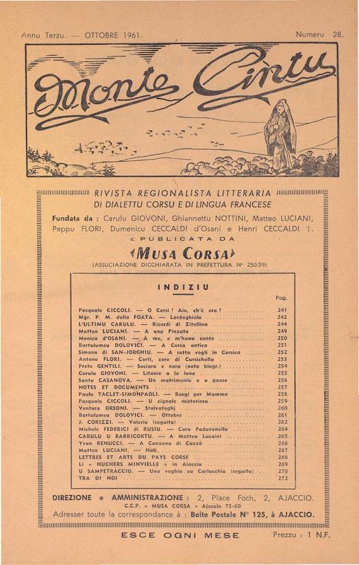 >Monte Cintu Numaru 28 Ottobre 1961