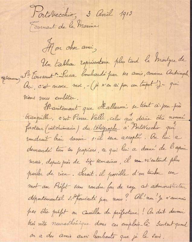 Correspondance de John-Antoine Nau à Toussaint Luca (3 avril 1913)