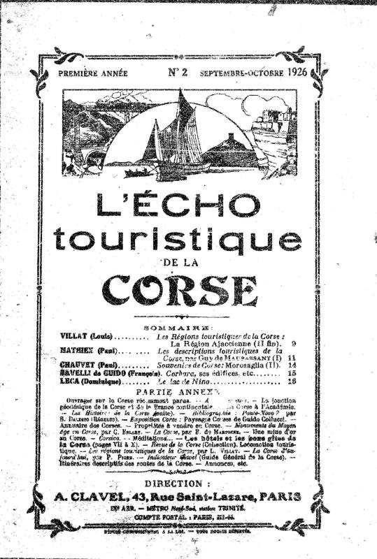 >L’Écho touristique de la Corse. Septembre-octobre 1926