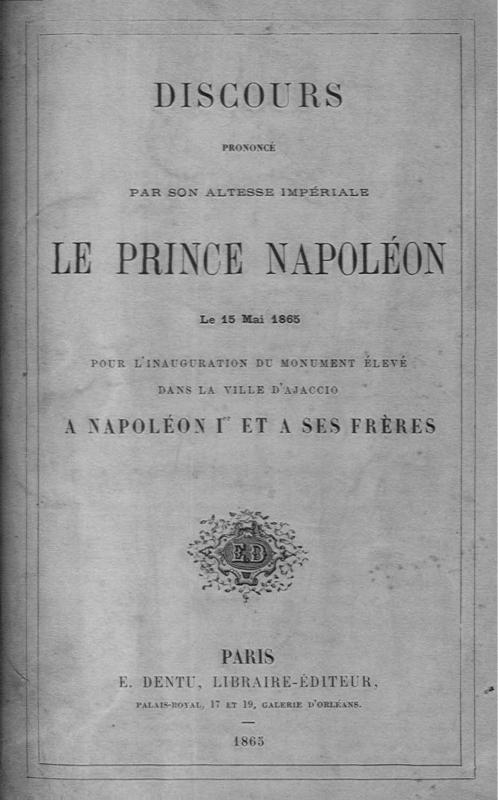 >Discours prononcé par son altesse impériale Le Prince Napoléon