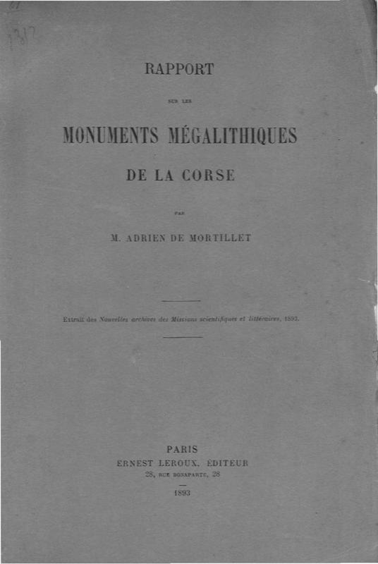 >Rapport sur les monuments mégalithiques de la Corse