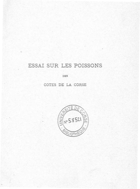 >Essai sur les poissons des côtes de Corse