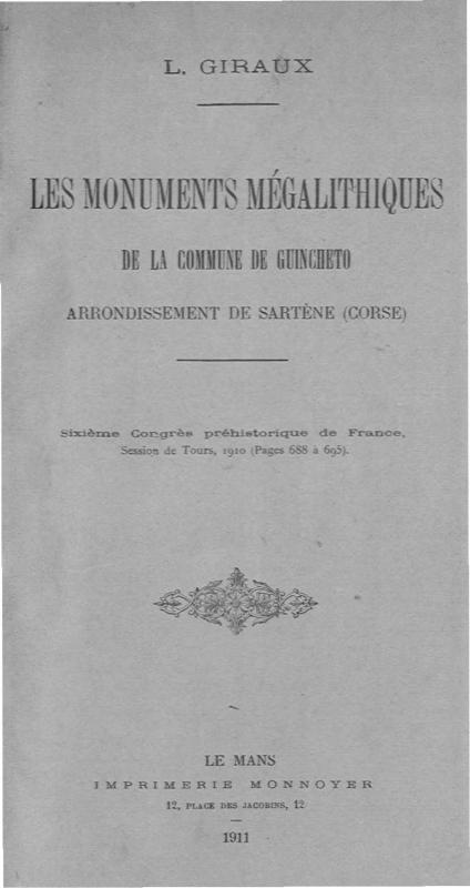 >Les Monuments mégalithiques : commune de Quenza