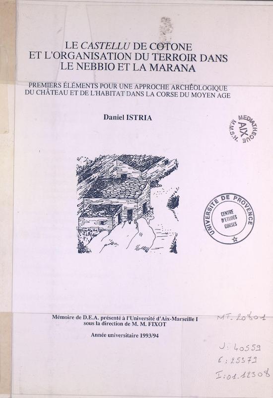 >Le Castellu de Cotone et l'organisation du terroir dans le Nebbio et la Marana