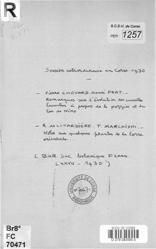 >Session extraordinaire en Corse 1930, Remarques sur l'évolution des cuvettes lacustres à propos de la pozzine et du lac de Nino