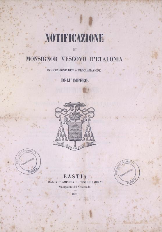 Notificazione di Monsignor Vescovo d'Etalonia in occasione della proclamazione dell'impero (1852)