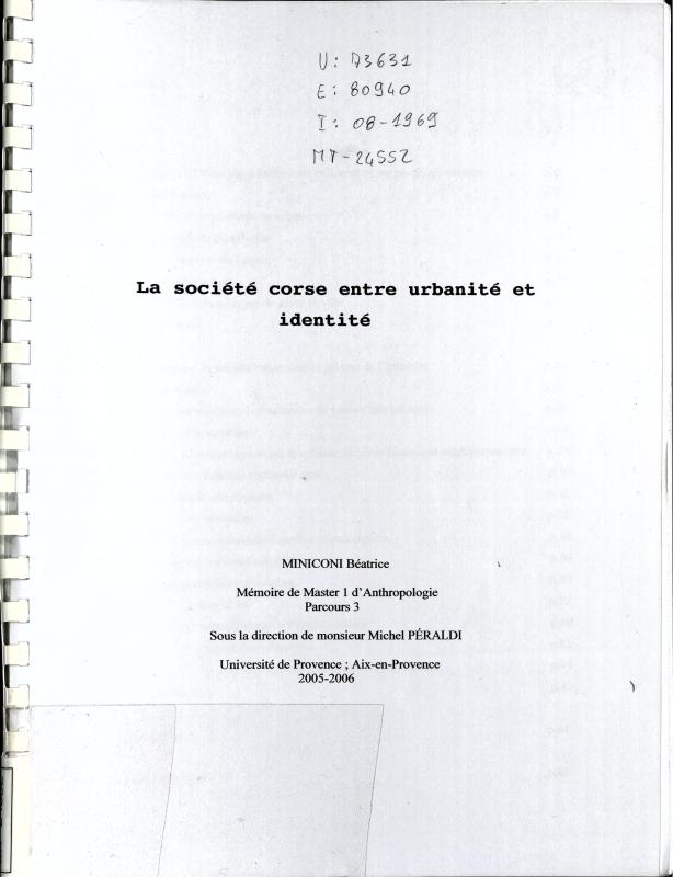 >La société corse entre urbanité et identité