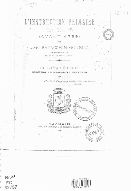 >L'Instruction primaire en Corse (avant 1789)