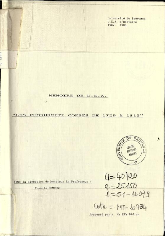 >Les fuorusciti corses de 1729 à 1815