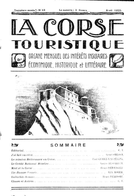 >La Corse touristique. Avril 1926