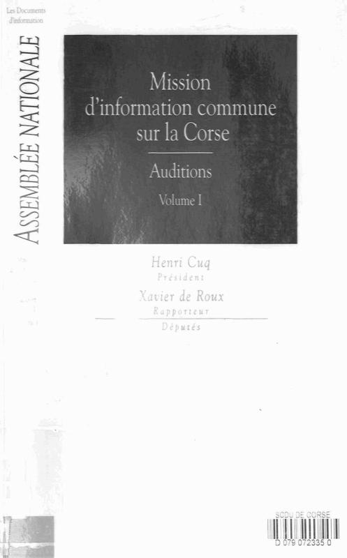 >Mission d'information commune sur la Corse vol. 1