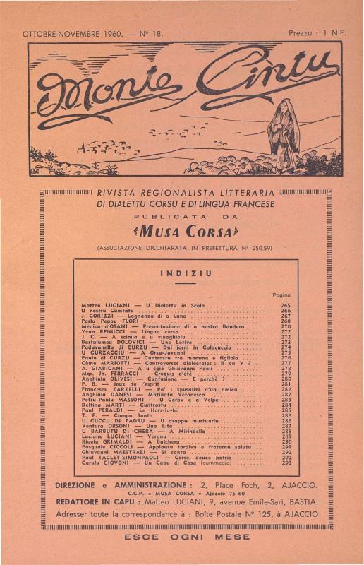 >Monte Cintu Numaru 18 Ottobre Novembre 1960