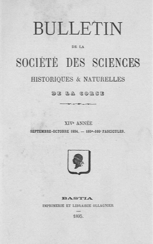 >Bulletin de la Société des Sciences Historiques et Naturelles de la Corse, 165e et 166e fascicules, septembre-octobre 1894