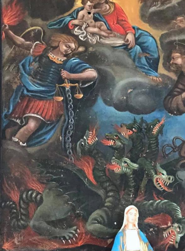 Tableau Vierge à l’enfant, Saint Pierre et San Michele terrassant le dragon