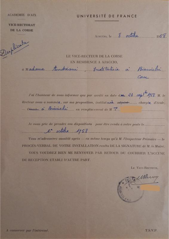 Nomination de poste de Claude Andreani (08 octobre 1958)