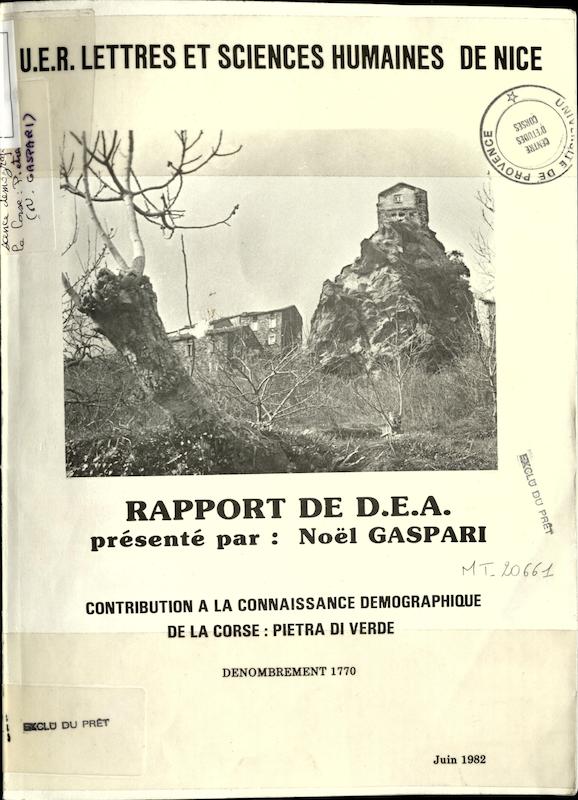 >Contribution à la connaissance démographique de la Corse : Pietra di Verde