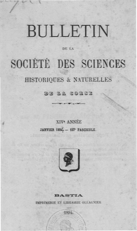 >Bulletin de la Société des Sciences Historiques et Naturelles de la Corse, 157e fascicule, janvier 1894