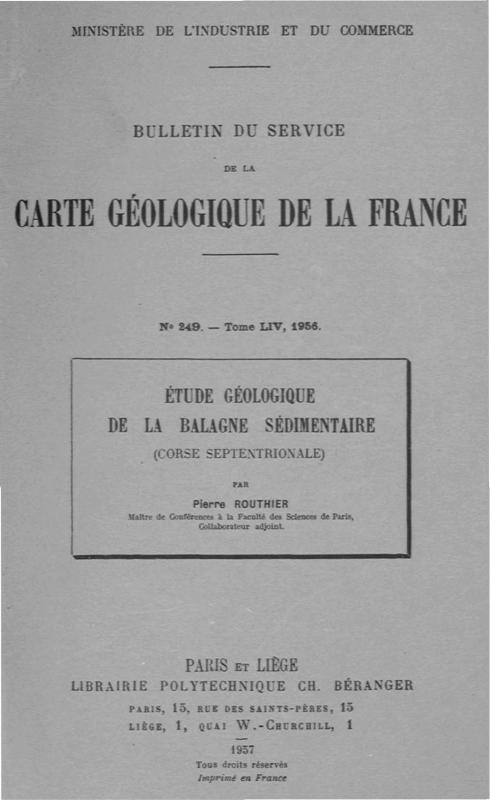 >Bulletin du service de la Carte Géologique de la France, N°249, 1956