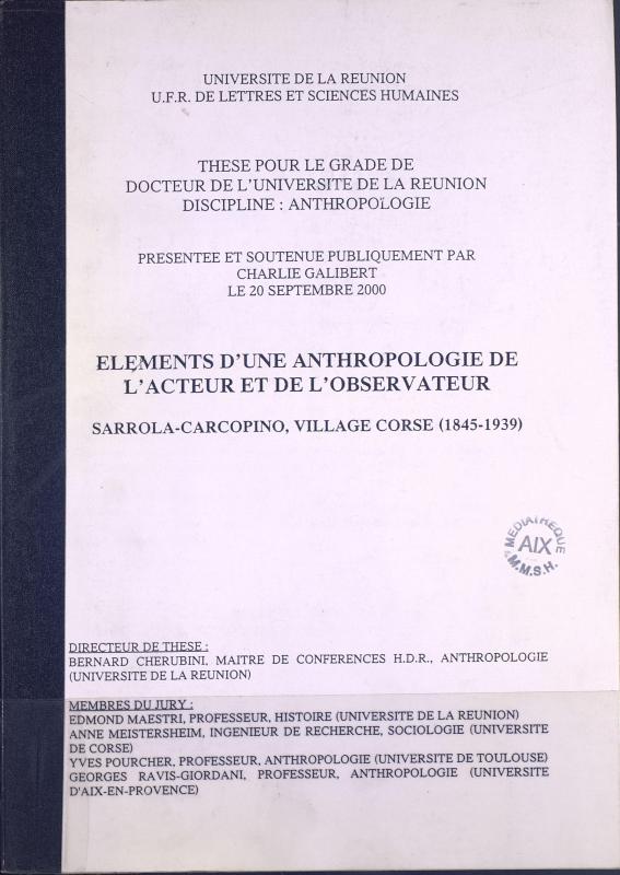 >Eléments d'une anthropologie de l'acteur et de l'observateur